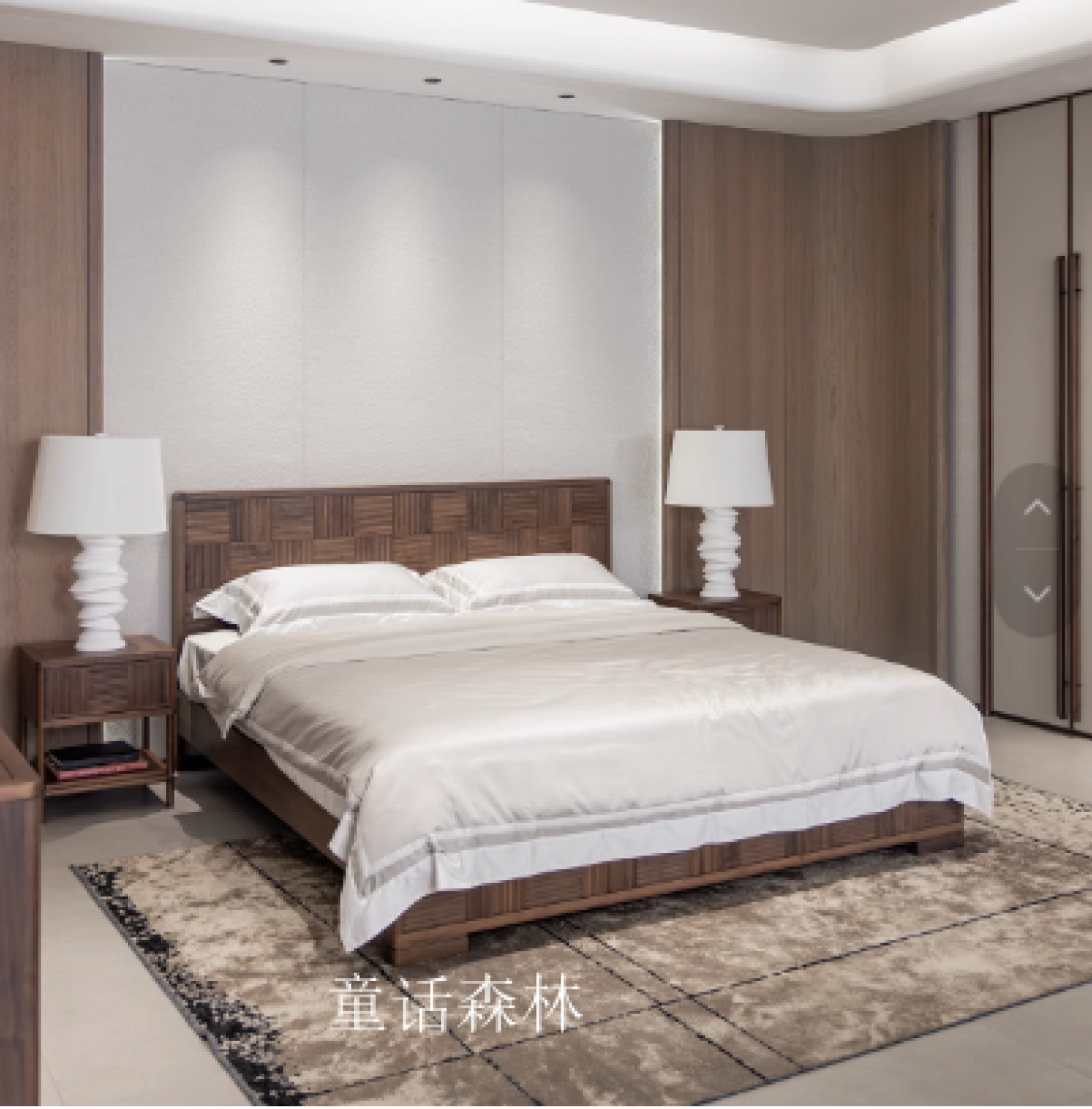 童话森林客卧家具产品《黑胡桃木中古风大版床》
