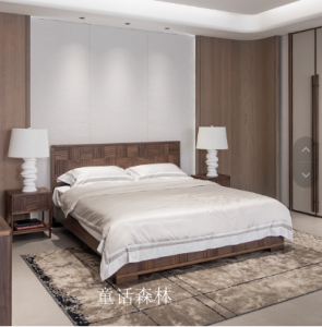 产品图片：家具企业童话森林客卧家具产品名称《黑胡桃木中古风大版床》议价
