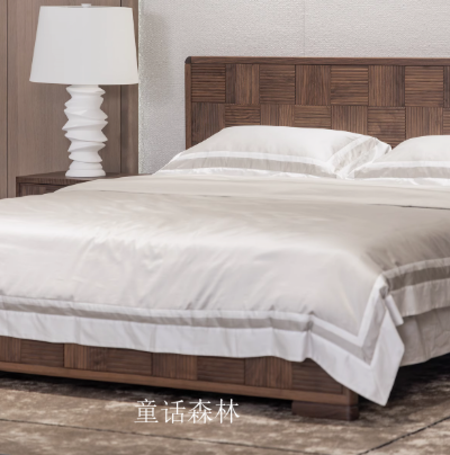 童话森林客卧家具产品《黑胡桃木中古风大版床》【图2】