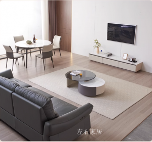 左右家居客卧家具《现代岩板圆茶几地柜》