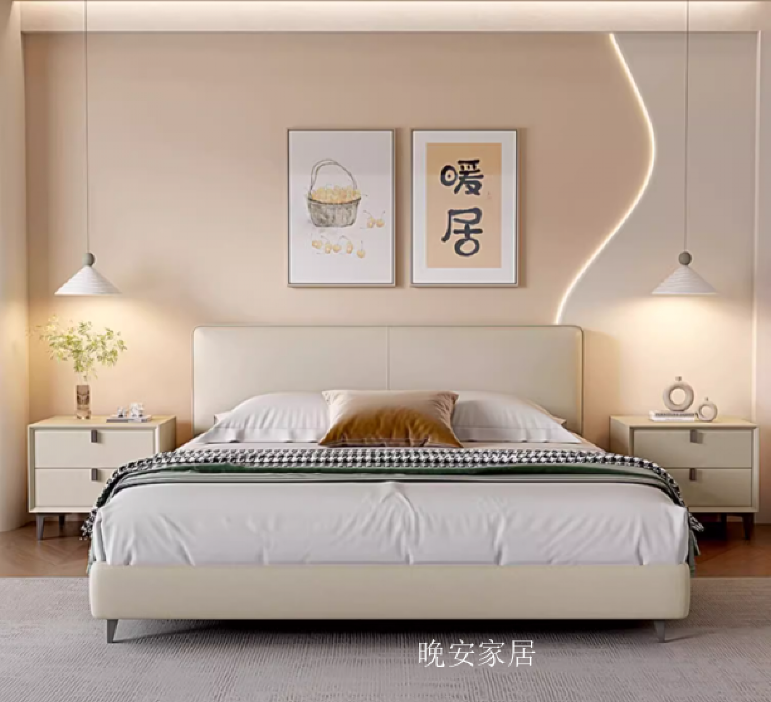 晚安家居客卧家具产品《简约意式皮床软包》