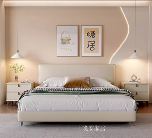 晚安家居客卧家具《简约意式皮床软包》