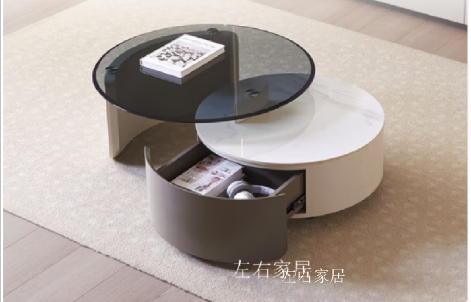 左右家居客卧家具产品《现代岩板圆茶几地柜》【图0】