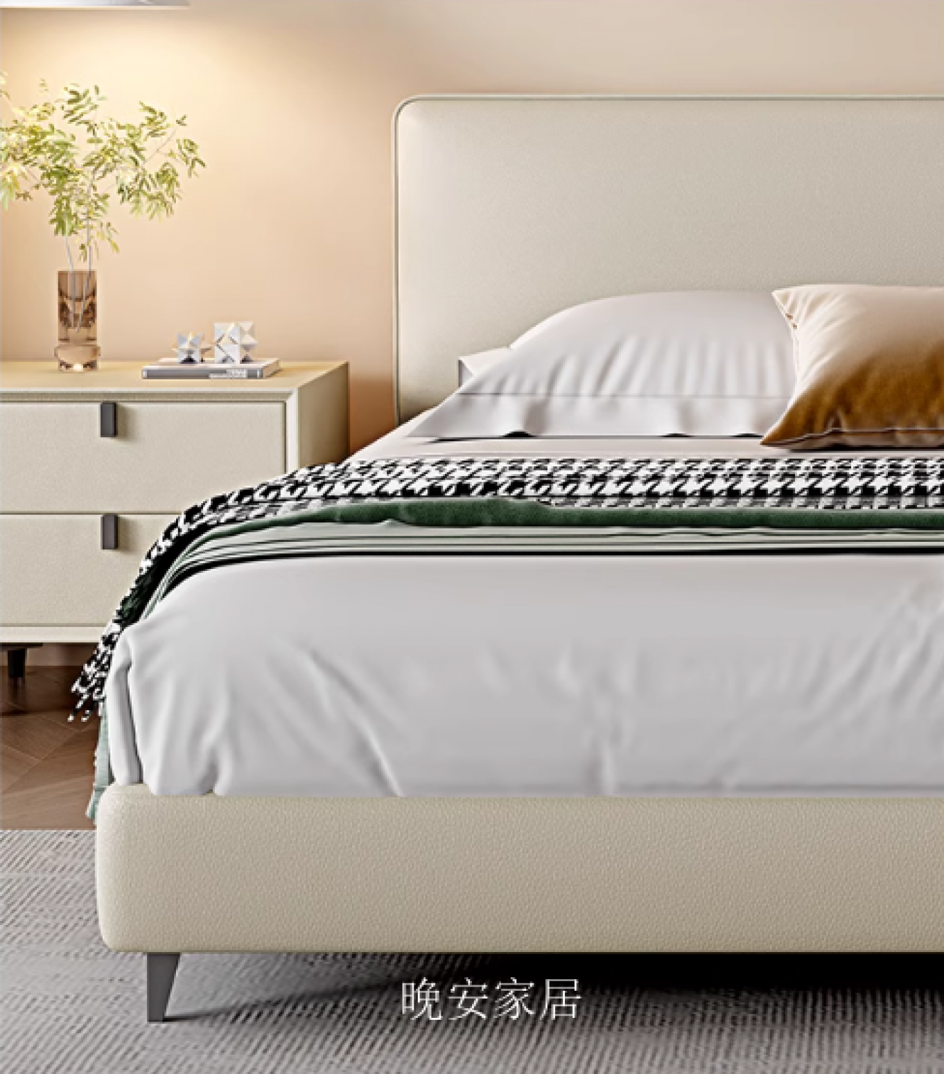 晚安家居客卧家具产品《简约意式皮床软包》【图1】