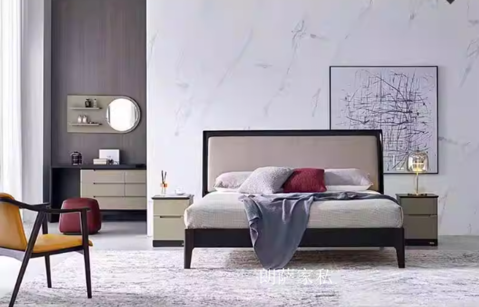 朗萨家私客卧家具产品《高脚皮质床架》【图1】
